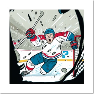 Super star hockey player scoring a goal Posters and Art